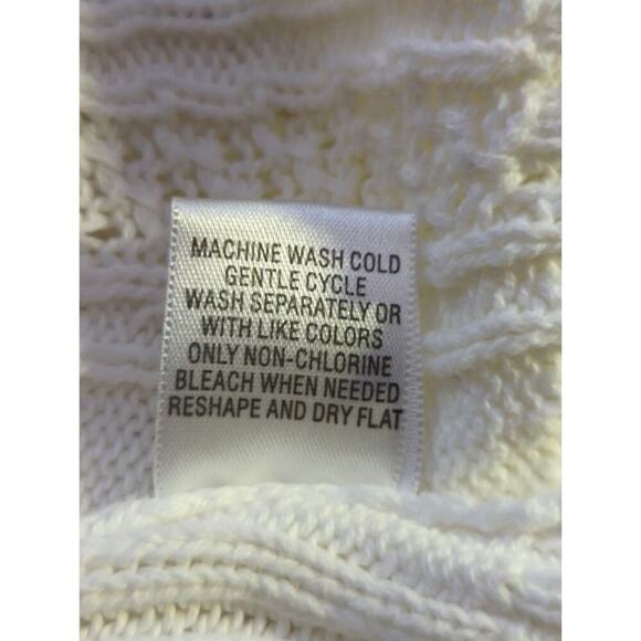 Studio Works Sweater Woman's Medium White Cable Knit Lace Up Neck Minimalist - Picture 9 of 11